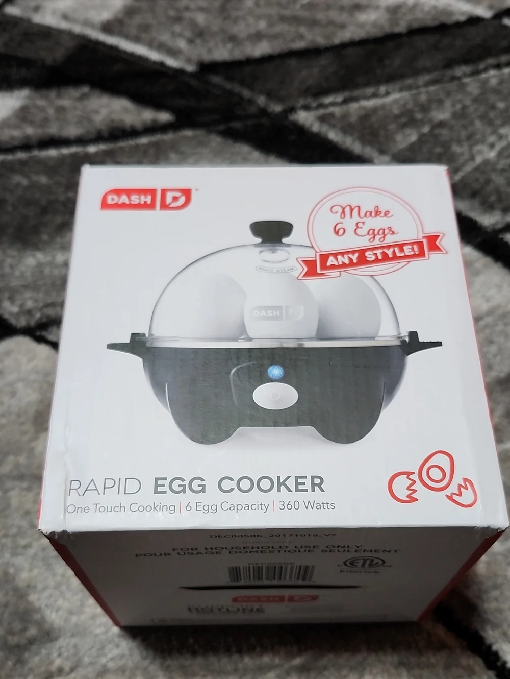 DASH RAPID EGG COOKER ANY STYLE BLACK ONE-TOUCH 6 EGG CAPACITY